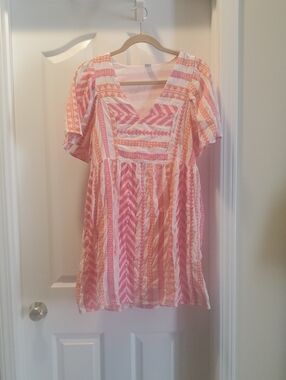 Old Navy Small Pink, Orange & White  V-Neck Tunic Dress